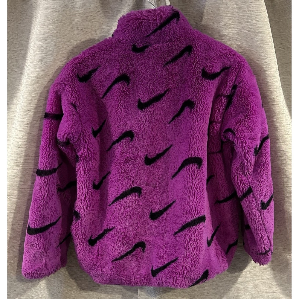 Nike Printed Faux Fur Jacket Women's Large Purple Full Zip AOP Soft DX6416-551 - Picture 6 of 9